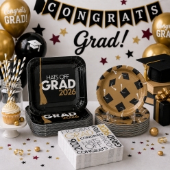 200 Pc. Gold Grad 2026 Party Pack for 50