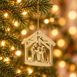 Gold Nativity Manger Christmas Ornament