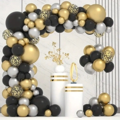 50% OFF: 102 Pc Gold Metallic, Silver & Black Balloon Arch
