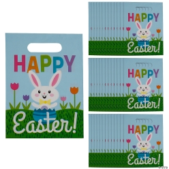 Easter Bunny Happy Easter Plastic Goody Bags - 36Pk