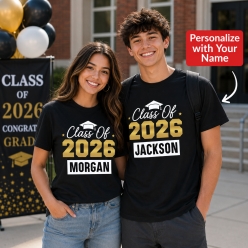 Class of 2026 Gold Personalized Black T-shirt