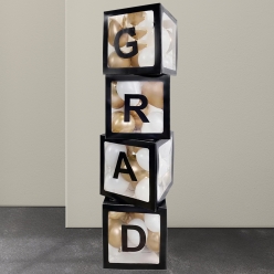 50% OFF: Grad Balloon Boxes w/ White & Gold Balloons