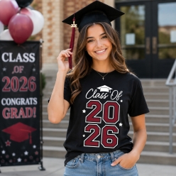 Burgundy Class of 2026 Graduation Black T-shirt