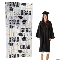 Metallic Silvertone Congrats Grad Mortarboard Curtain