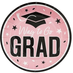 Pink Way to Go Grad Paper Dessert Plates-25Pk