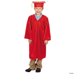 Kids Red Elementary Graduation Mortarboard Hat & Gown Set