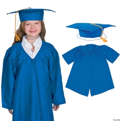 Kids Blue Elementary Graduation Mortarboard Hat & Gown Set