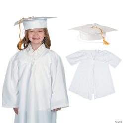 Kids White Elementary Graduation Mortarboard Hat & Gown Set