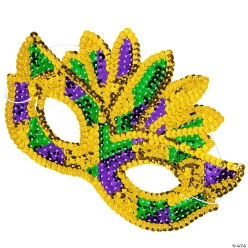 Gold, Green & Purple Mardi Gras Masks with Sequin Fathers-12Pk