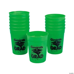 Green Congrats Grad 10oz. Plastic Cups 12pk