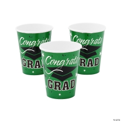 Congrats Grad Green Paper Cups - 25Pk