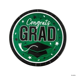 Green Congrats Grad Round Paper Dinner Plates-25Pk