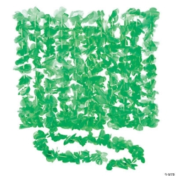 Plastic Green Flower Leis - 12 Pack