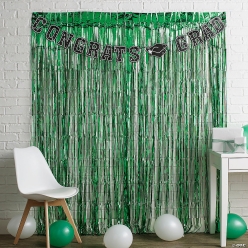Graduation Party Congrats Grad Green Fringe Backdrop Kit