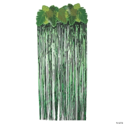 Green Palm Leaf Foil Fringe Door Curtain