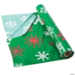 Green 100ft Snowflake Plastic Tablecloth Roll