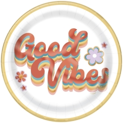 Groovy Metallic Gold Good Vibes Dinner Plates - 8PK
