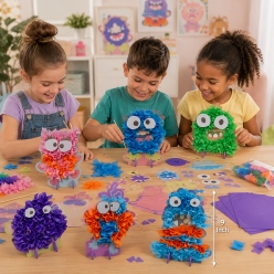 Monster Mayhem Character Poke-In Fabric Craft Kit-6Pk