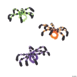 Beaded Halloween Spider Ring Craft Kit-12Pk