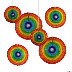 Bright Rainbow Stripe Hanging Paper Fan Set-6Pk