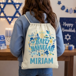 Hanukkah Icon Personalized Drawstring Backpack