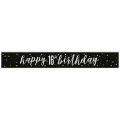 Black and Silver Prismatic 16th Birthday 9FT Foil Banner