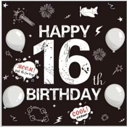 Happy 16th Birthday Black and White Lunch Napkins - 10 PK