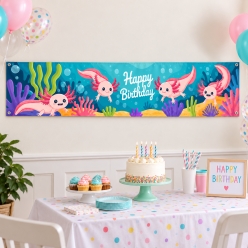 Axolotl Happy Birthday Fabric Banner - 200 x 45 cms