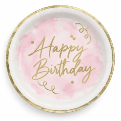Blush Pink & Metallic Gold Happy Birthday Dinner Plates - 8 PK