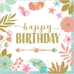 Boho Birthday Girl Lunch Napkins - 16 PK