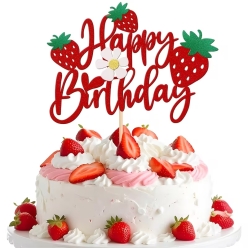 Strawberry Happy Birthday Glitter Large Cake Pick