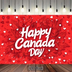 Happy Canada Day Red Maple Leaf Fabric Backdrop