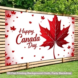 Canada Day White with Red Maple Leaf Big Fabric Backdrop (84