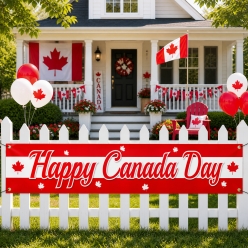 Canada Day Striped Red & White Banner w/ Grommets (180cm x 40cm)