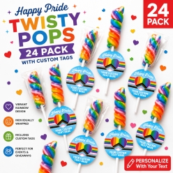 Pride Heart Personalized Rainbow Twisty Pops w/ Cards 24PK