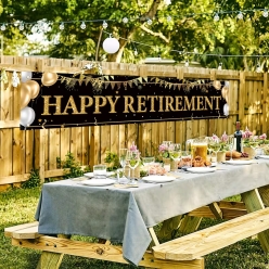 Happy Retirement Fabric Black and Gold Banner 79