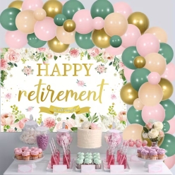 Happy Retirement Floral Backdrop & Balloon Garland Kit