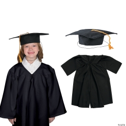 Kids Black Elementary Graduation Mortarboard Hat & Gown Set