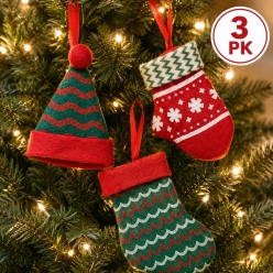 Christmas Hat, Sock & Mitten Ornament Set - 3 Pack
