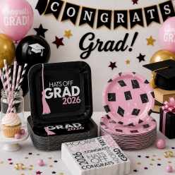 200 Pc. Pink Grad 2026 Party Pack for 50