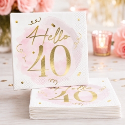 Pink Metallic 40th Birthday Dinner Napkins - 16 PK