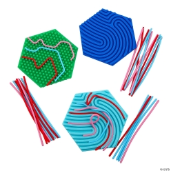 Bright Colour Rubber Patterned Hexagon Shaped Fidget Shapes-6Pk