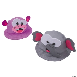Kids Big Eye Elephant & Hippo Shaped Bucket Hats-12Pk
