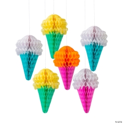 Ice Cream Cone Shaped Honeycomb Ceiling Decorations-6Pk