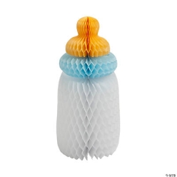 Blue Baby Bottle Honeycomb Centrepiece-3Pk