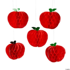 Apple Hanging Honeycomb Decorations - 6Pk