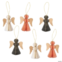 Angels with Gold Wings Honeycomb Ornaments Set-6Pk