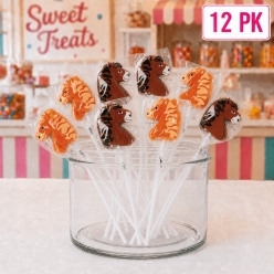 Horse Molded Orange Flavour Lollipops - 12 Pk