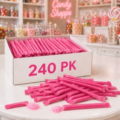 Hot Pink Bubblegum Candy-Filled Straws - 240 Pk