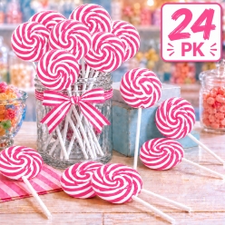 Hot Pink Watermelon Swirl Pops - 24 Pk